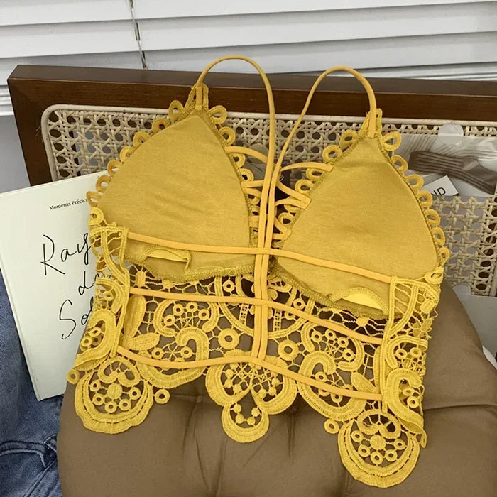 Detailed shot highlighting the padding inside the crochet bikini top.