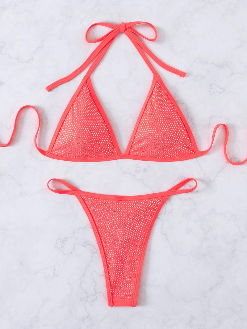 Diamond Triangle Lace-up Diamond Jewelry Thong Bikini