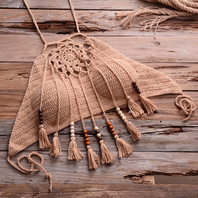 brown Bohemian Crochet Bikini Top