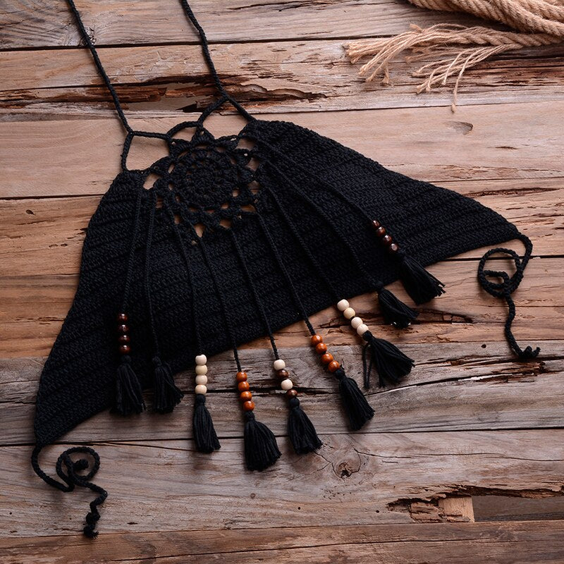 black Bohemian Crochet Bikini Top