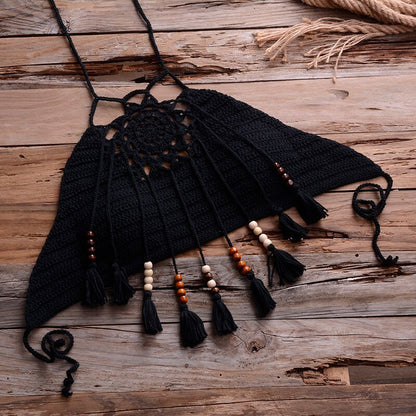 black Bohemian Crochet Bikini Top