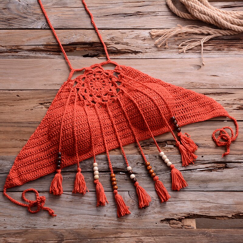 red Bohemian Crochet Bikini Top