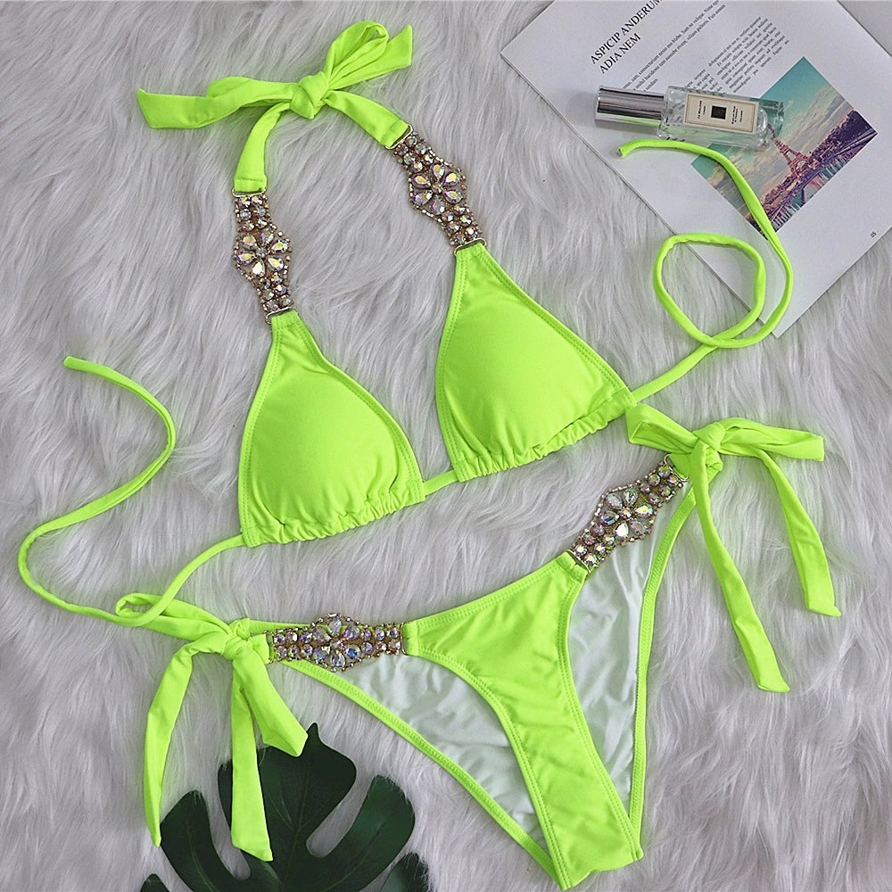 "Diamond Blossom" Crystal Bandage Split Bikini
