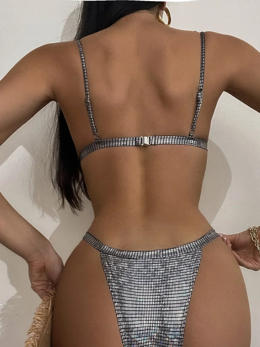 Shimmering back view bikini for women