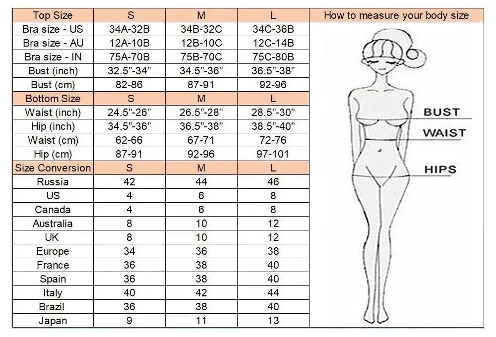 silver Sexy metallic bikini size chart