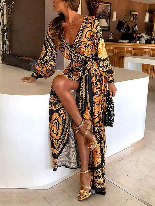 Bohemian Plus Size Beach Dress: Self-Belted Long Sleeve Swimsuit Cover-up Kimono